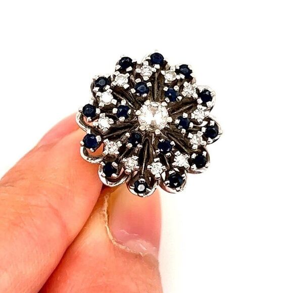 Stunning 14k Sapphires & Diamonds Vintage Ring - Picture 6 of 16